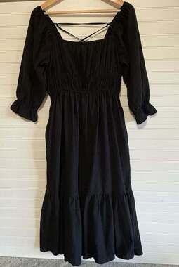 Elloh Black Lace-Up Back Tiered Midi Dress whimsygoth Size S